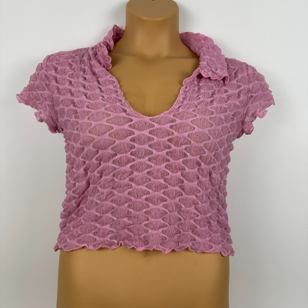 Free People Molly Tee Textured Pink Crop Polyester Stretch Womensβ Medium M